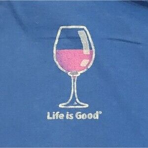 Life is Good Wine Glass Navy Blue Classic Fit T-shirt Size L